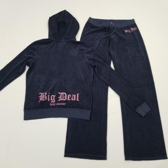 Vintage Juicy Couture TrackSuit Matching Set Navy Blue M XL Jacket Pants Rare - Picture 1 of 4